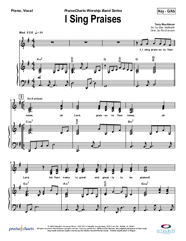 I Sing Praises Piano/Vocal (Terry MacAlmon)