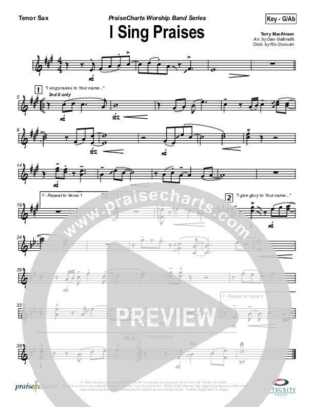I Sing Praises Tenor Sax 2 (Terry MacAlmon)