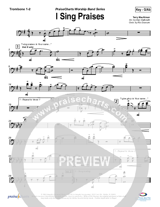 I Sing Praises Trombone 1/2 (Terry MacAlmon)