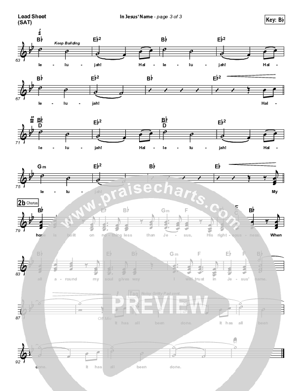 In Jesus Name Lead Sheet (One Sonic Society)