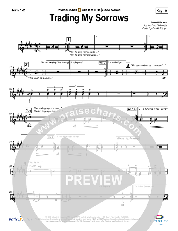 Trading My Sorrows French Horn 1/2 (Darrell Evans)