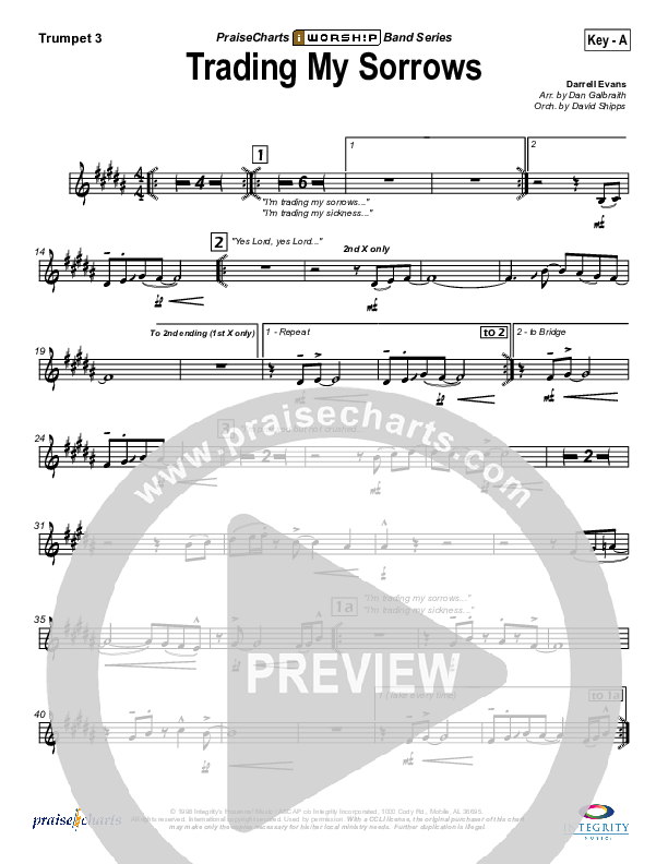 Trading My Sorrows Trumpet 3 (Darrell Evans)