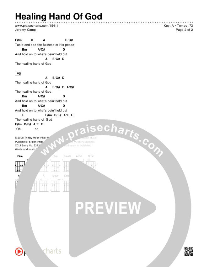 Healing Hand Of God Chords & Lyrics (Jeremy Camp)