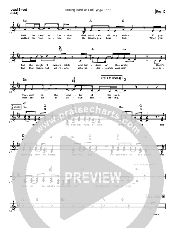 Healing Hand Of God Lead Sheet (Jeremy Camp)