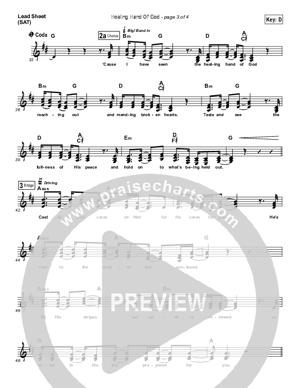 Healing Hand Of God Lead Sheet (Jeremy Camp)