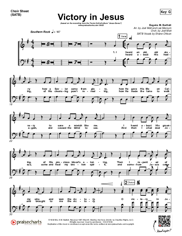 Victory In Jesus Choir Sheet (SATB) (Travis Cottrell)