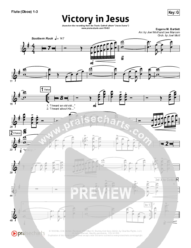 Victory In Jesus Flute/Oboe 1/2/3 (Travis Cottrell)