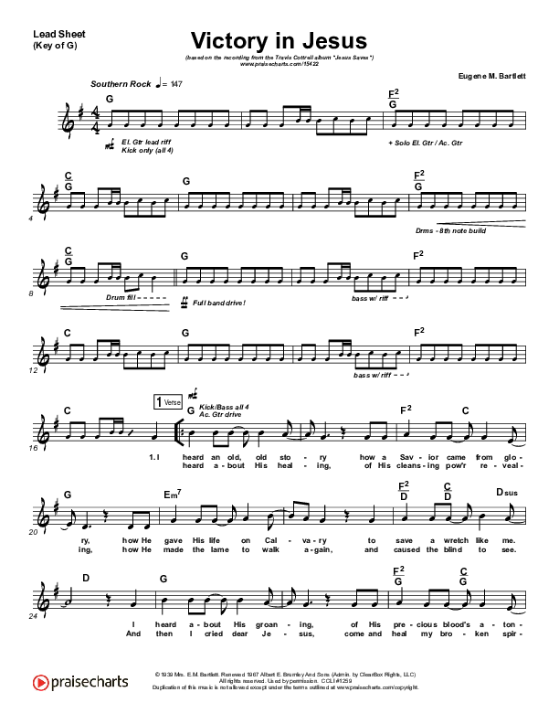 Victory In Jesus Lead Sheet (Melody) (Travis Cottrell)