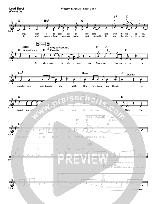 Victory In Jesus Lead Sheet (Melody) (Travis Cottrell)