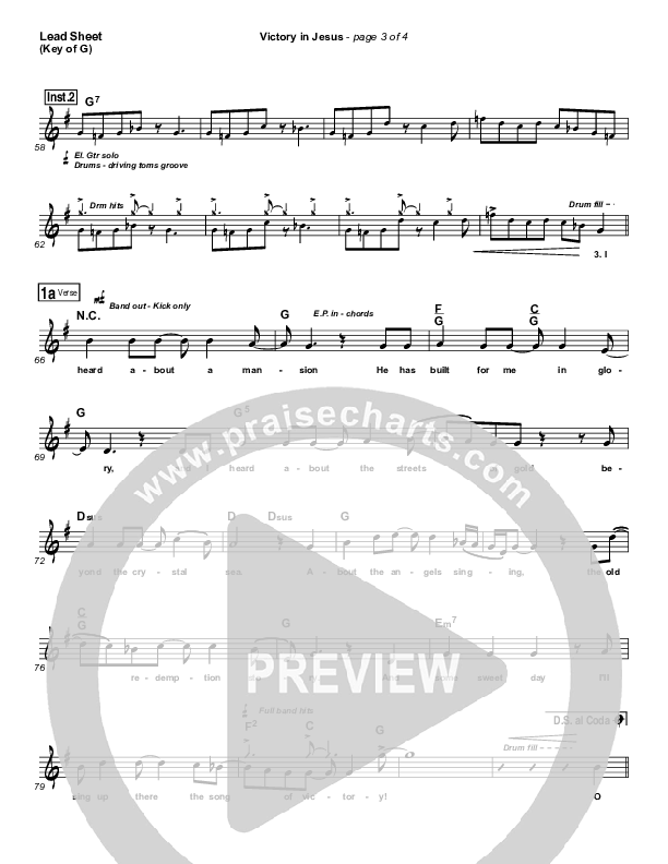 Victory In Jesus Lead Sheet (Melody) (Travis Cottrell)