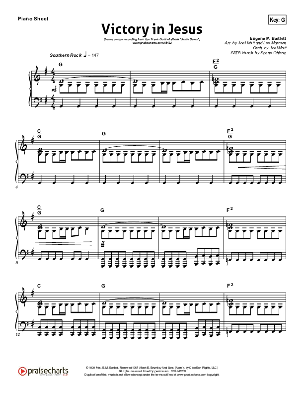 Victory In Jesus Piano Sheet (Travis Cottrell)