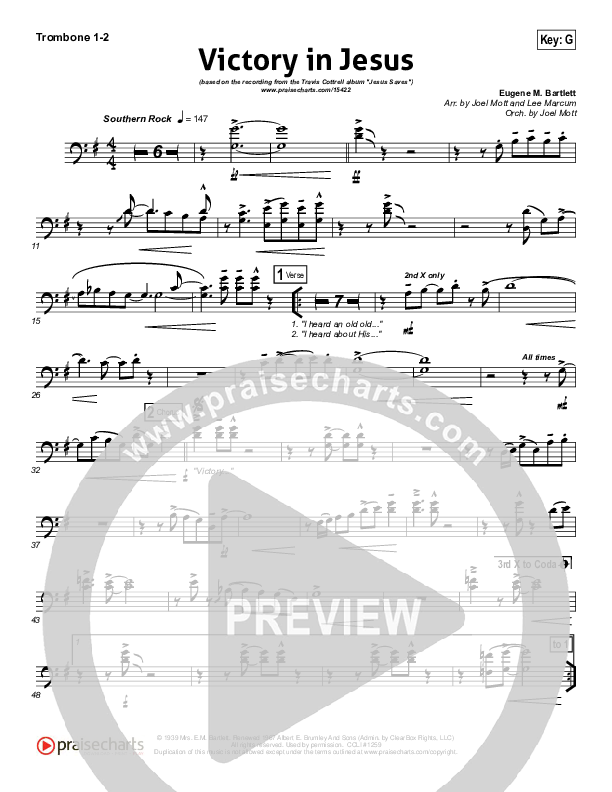 Victory In Jesus Trombone 1,2 (Travis Cottrell)