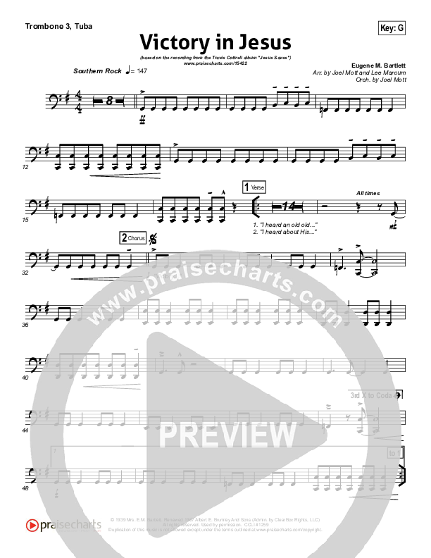 Victory In Jesus Trombone 1,2 (Travis Cottrell)