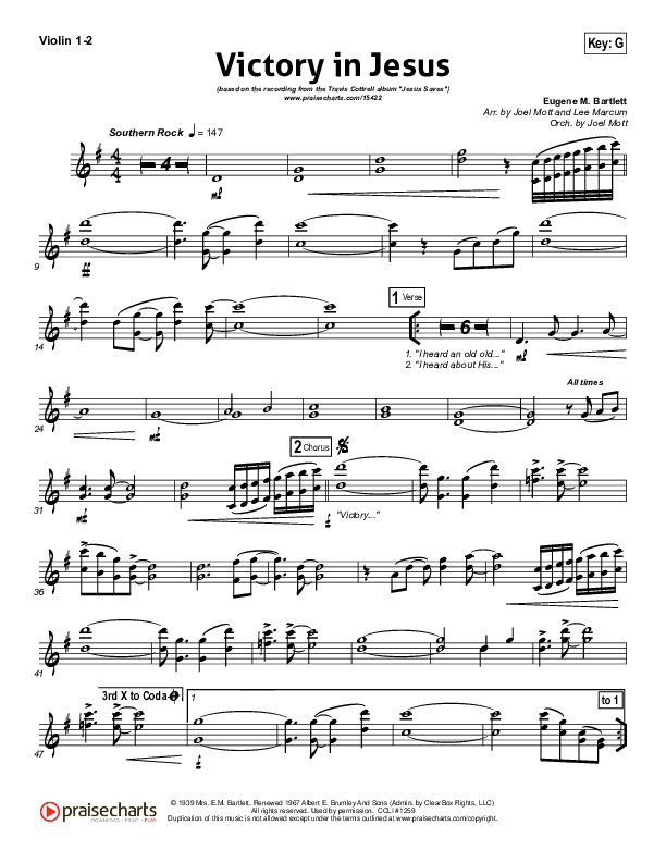 Victory In Jesus Violin 1,2 (Travis Cottrell)