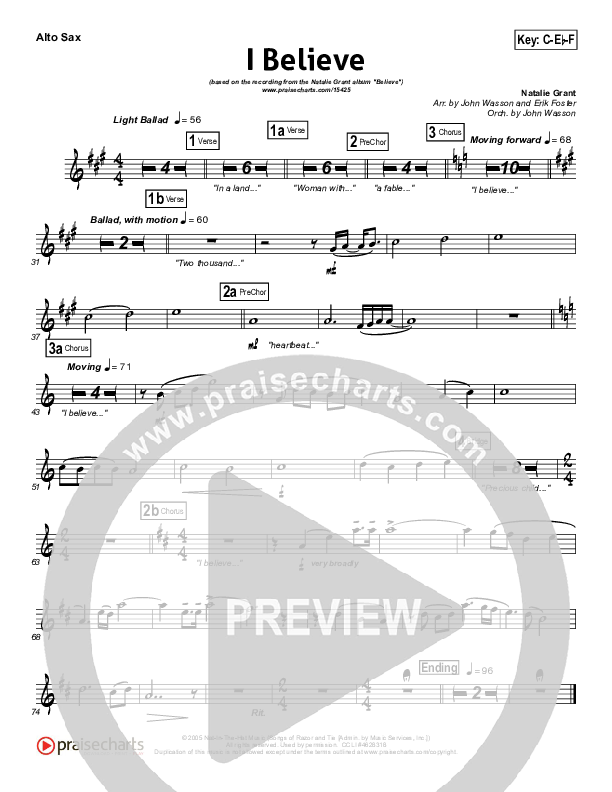 I Believe Alto Sax (Natalie Grant)