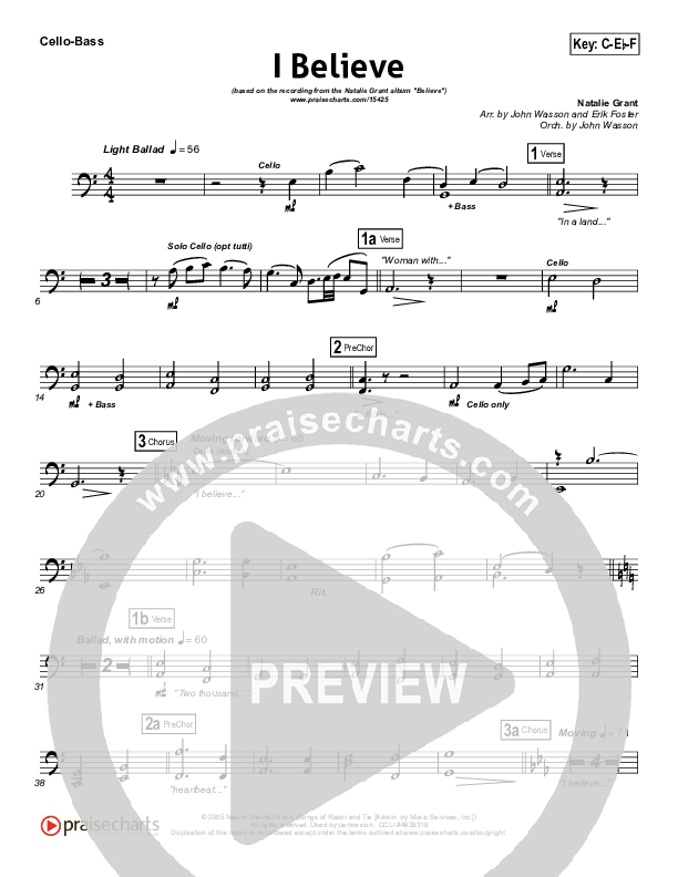 I Believe Cello/Bass (Natalie Grant)