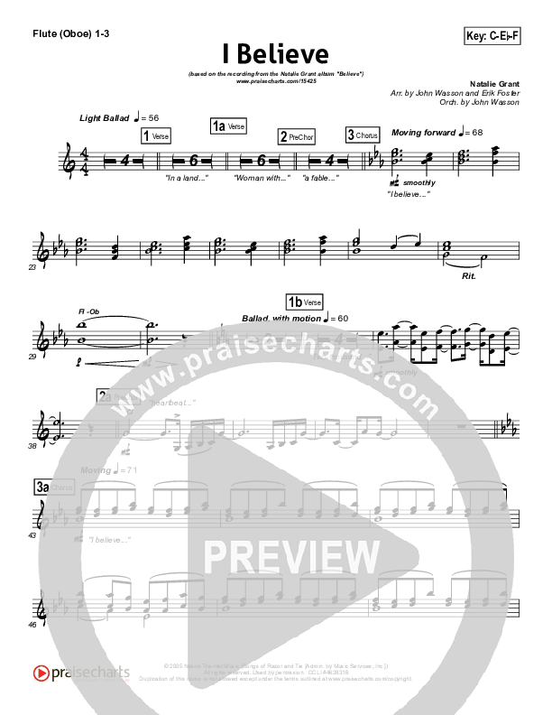 I Believe Flute/Oboe 1/2/3 (Natalie Grant)