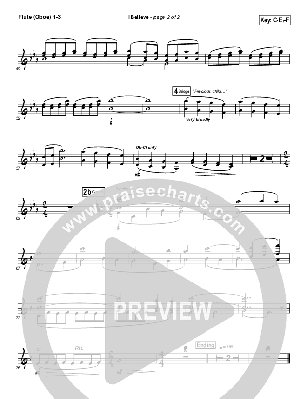 I Believe Flute/Oboe 1/2/3 (Natalie Grant)