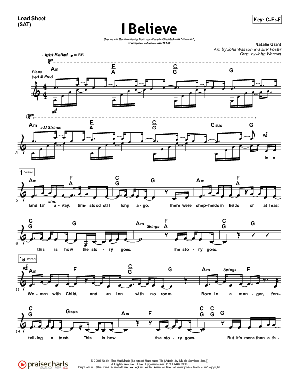 I Believe Lead Sheet (Natalie Grant)