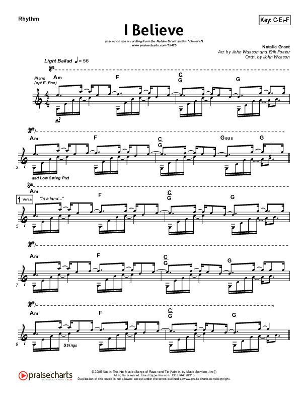 I Believe Rhythm Chart (Natalie Grant)
