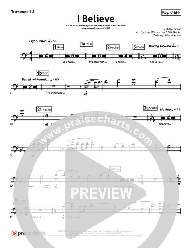 I Believe Trombone 1/2 (Natalie Grant)