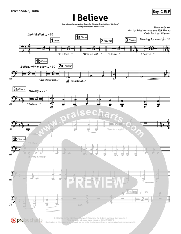 I Believe Trombone 3/Tuba (Natalie Grant)