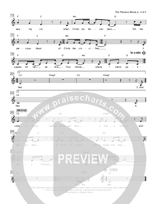 The Precious Blood Lead Sheet (Sovereign Grace)