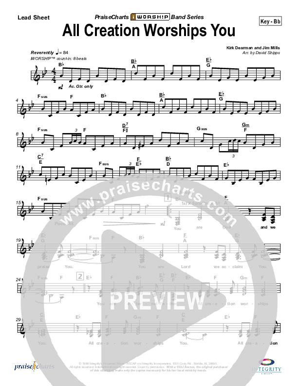 All Creation Worships You Lead Sheet (Kirk Dearman)