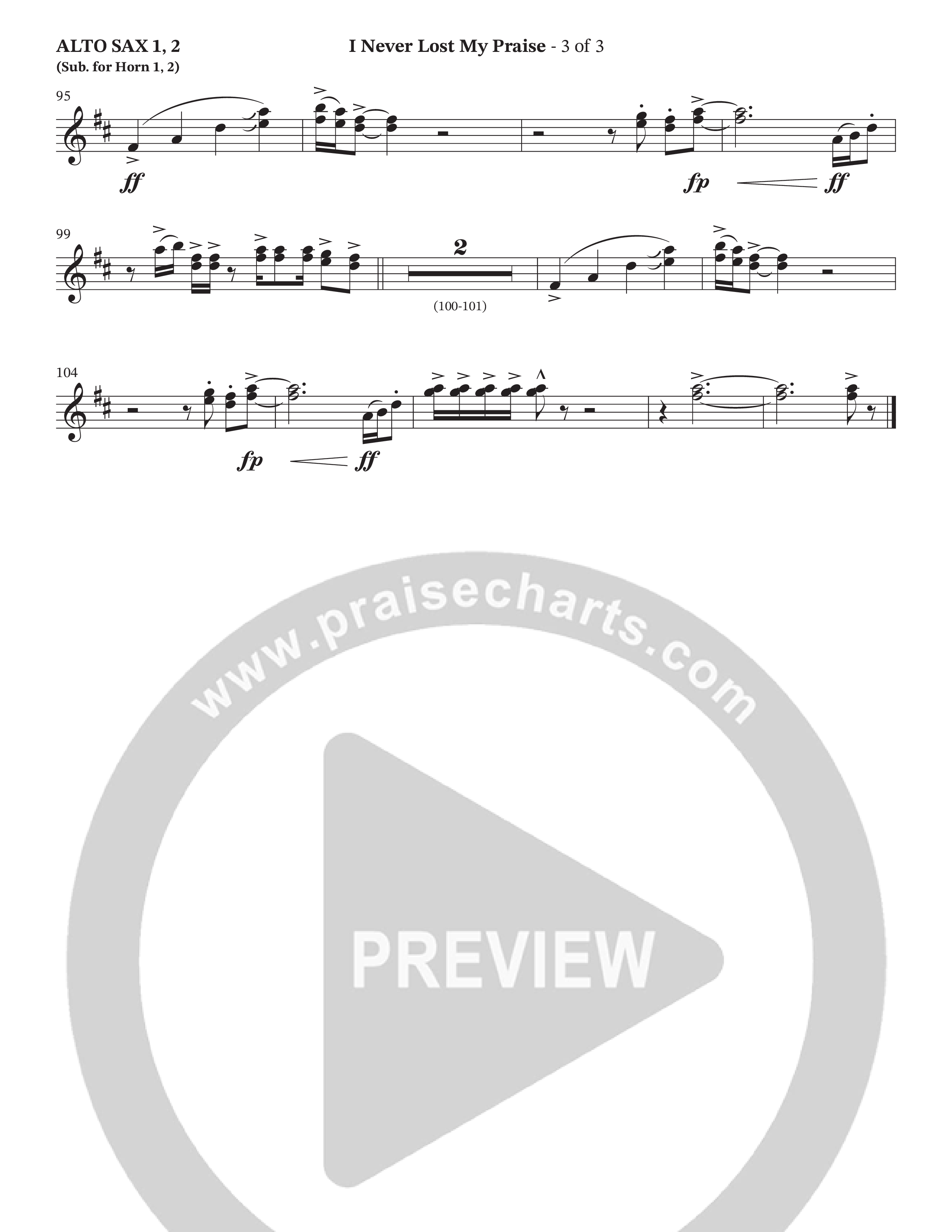 I Never Lost My Praise (Choral Anthem SATB) Alto Sax 1/2 (The Brooklyn Tabernacle Choir / Arr. Carol Cymbala / Orch. Oliver Wells)