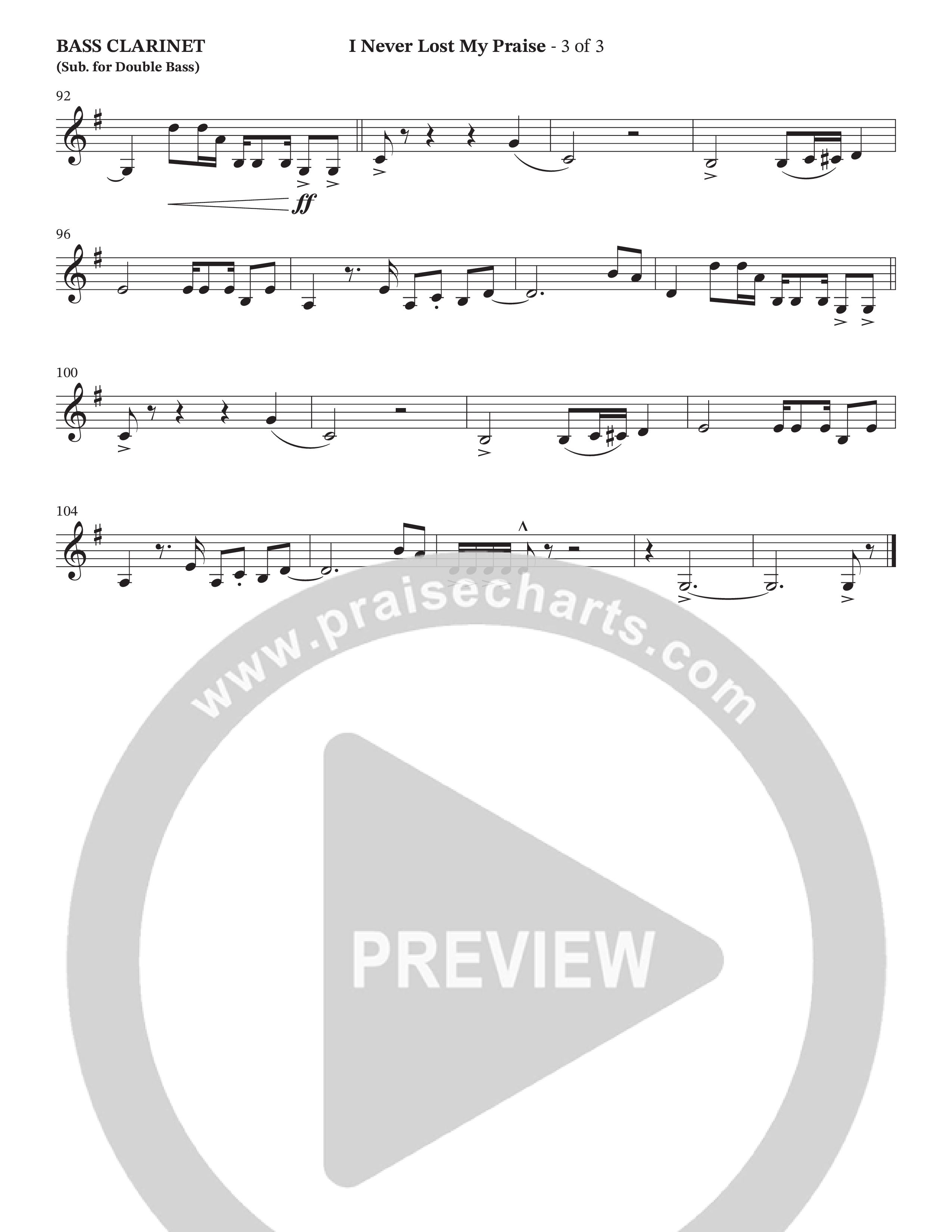 I Never Lost My Praise (Choral Anthem SATB) Bass Clarinet (The Brooklyn Tabernacle Choir / Arr. Carol Cymbala / Orch. Oliver Wells)