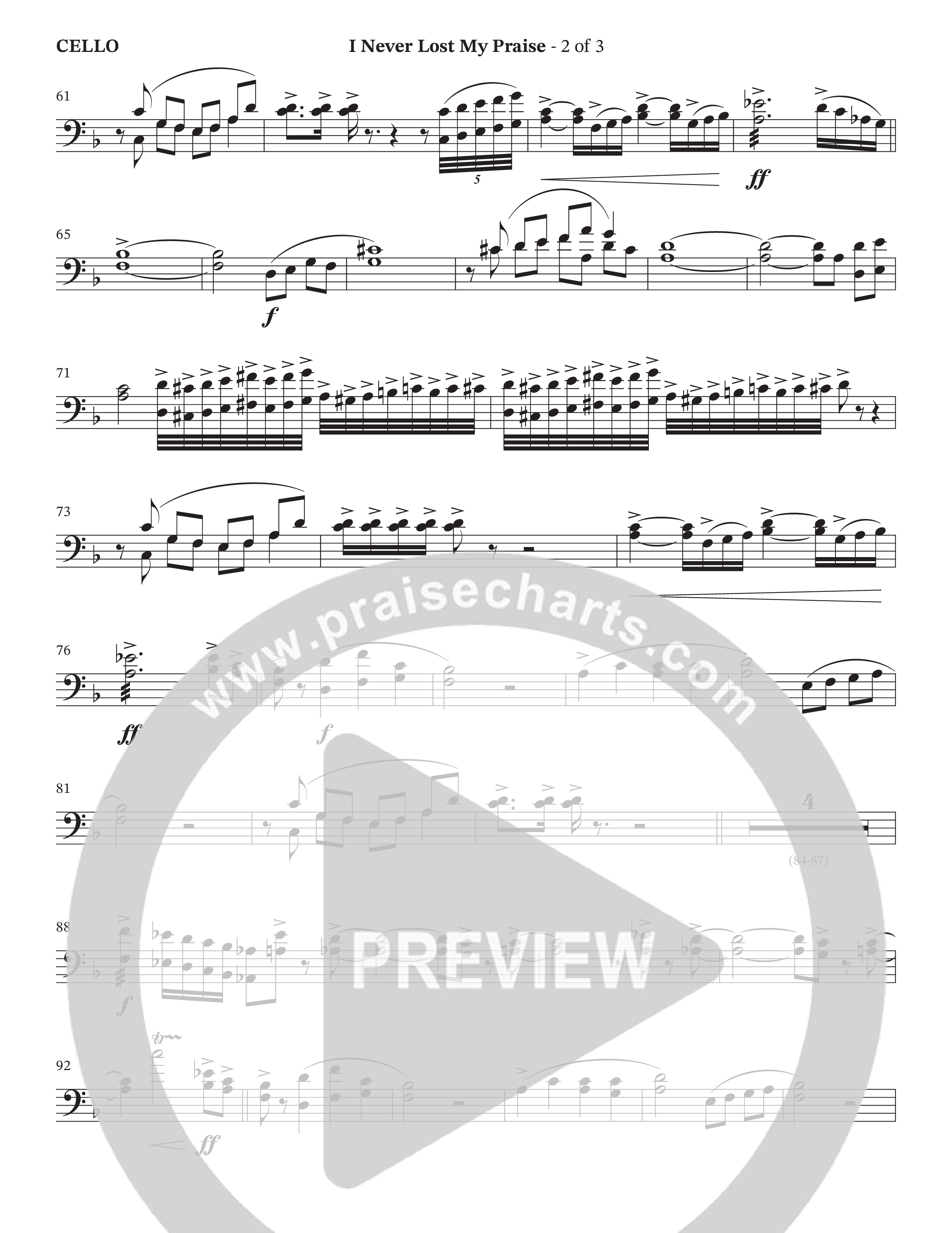 I Never Lost My Praise (Choral Anthem SATB) Cello (The Brooklyn Tabernacle Choir / Arr. Carol Cymbala / Orch. Oliver Wells)