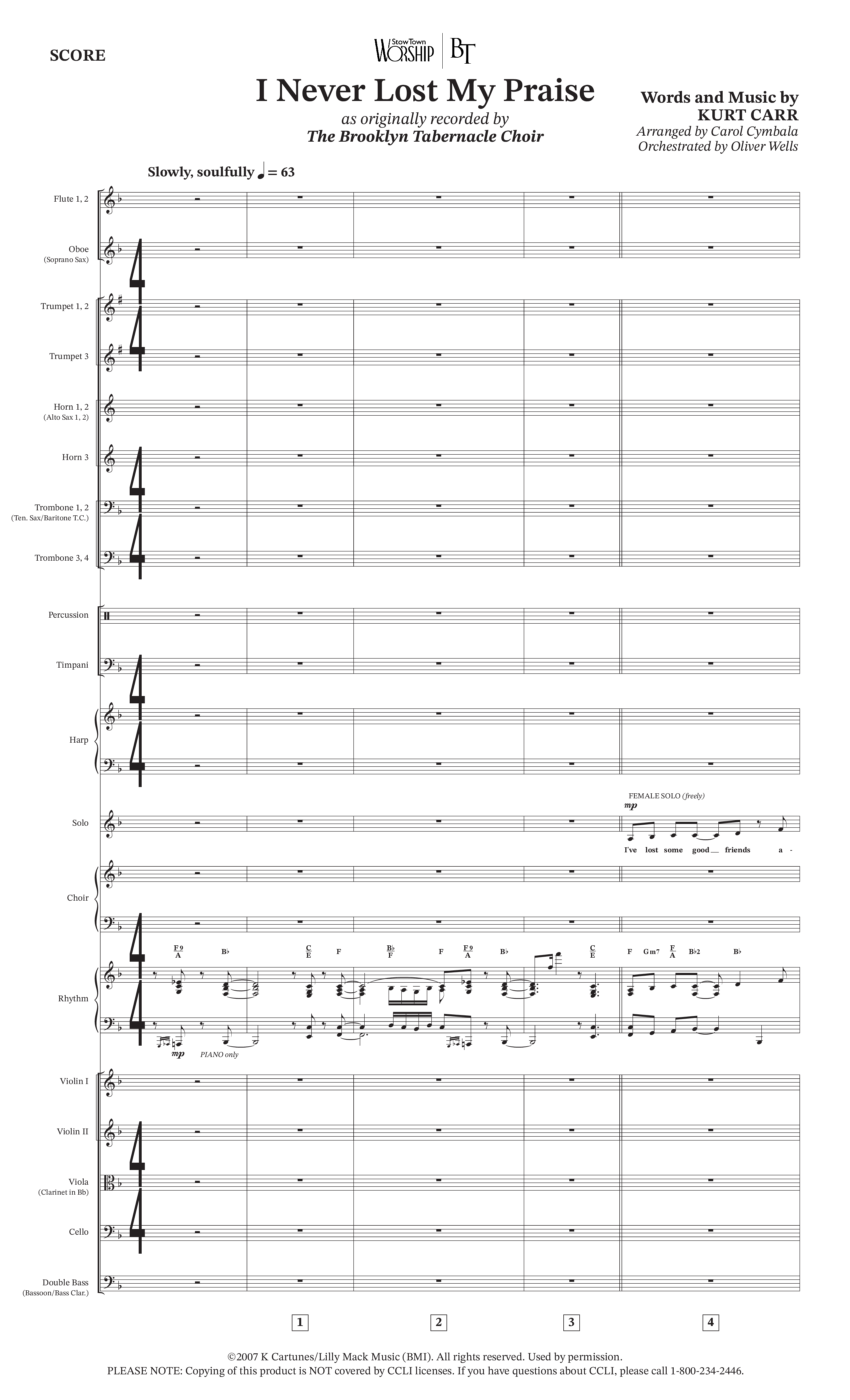 I Never Lost My Praise (Choral Anthem SATB) Conductor's Score (The Brooklyn Tabernacle Choir / Arr. Carol Cymbala / Orch. Oliver Wells)