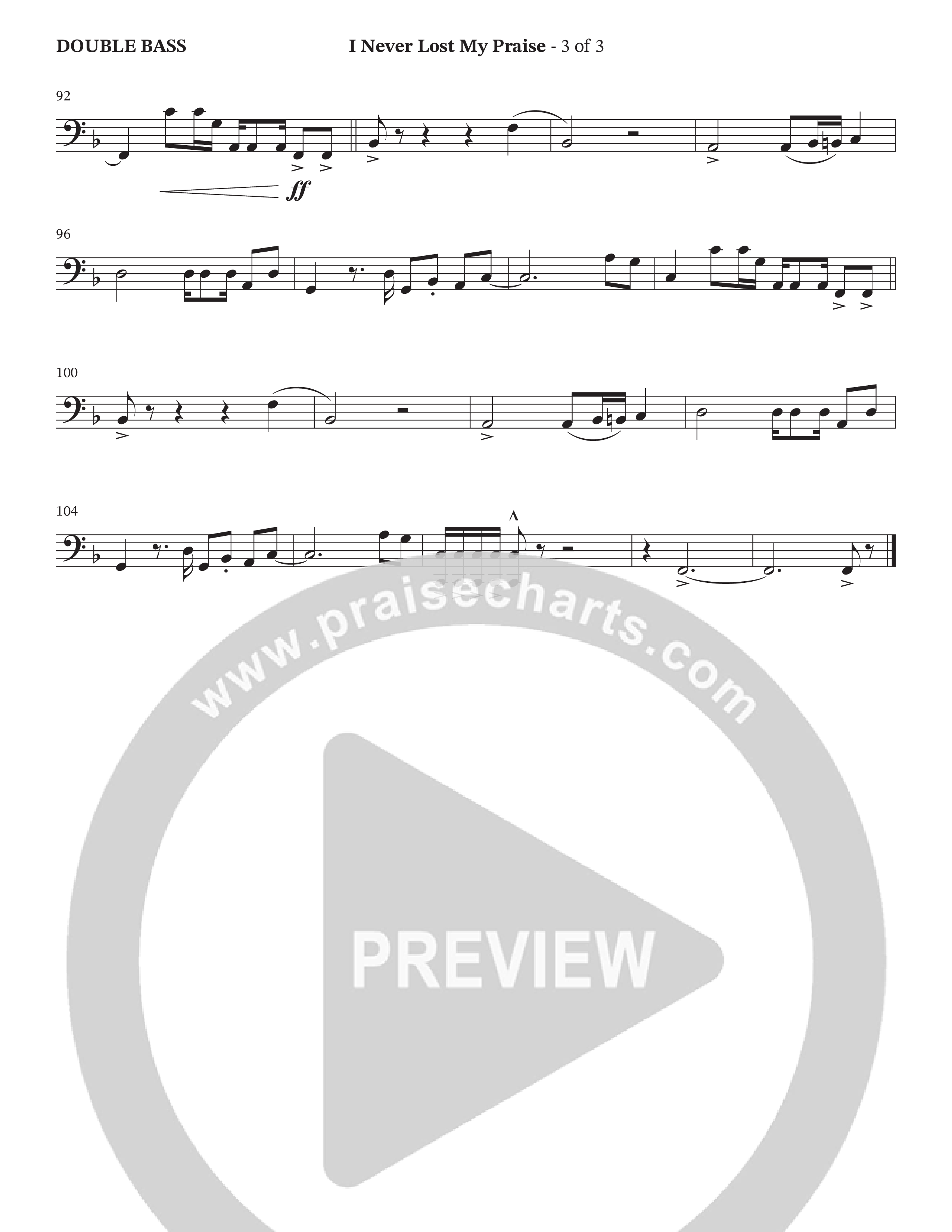 I Never Lost My Praise (Choral Anthem SATB) Double Bass (The Brooklyn Tabernacle Choir / Arr. Carol Cymbala / Orch. Oliver Wells)