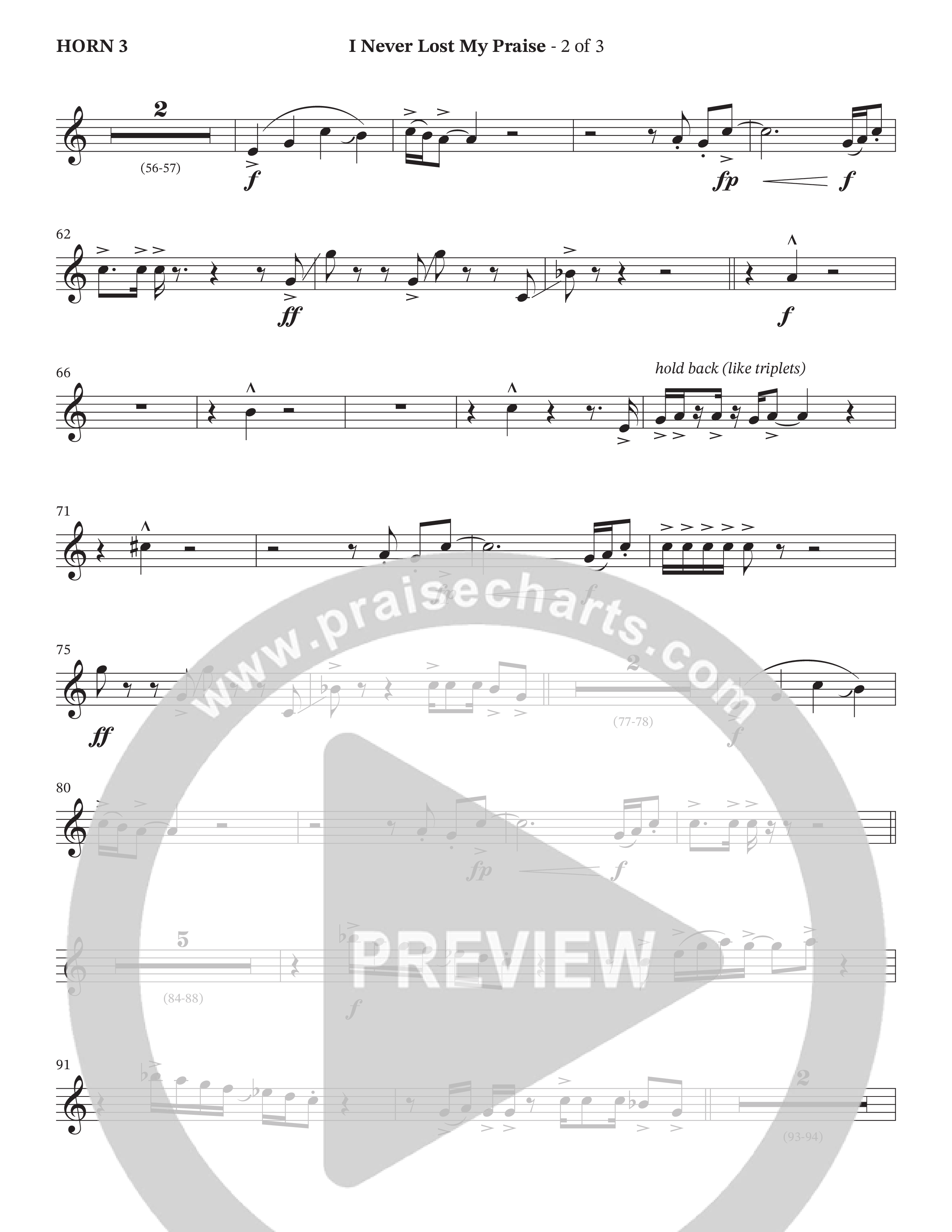 I Never Lost My Praise (Choral Anthem SATB) French Horn 3 (The Brooklyn Tabernacle Choir / Arr. Carol Cymbala / Orch. Oliver Wells)