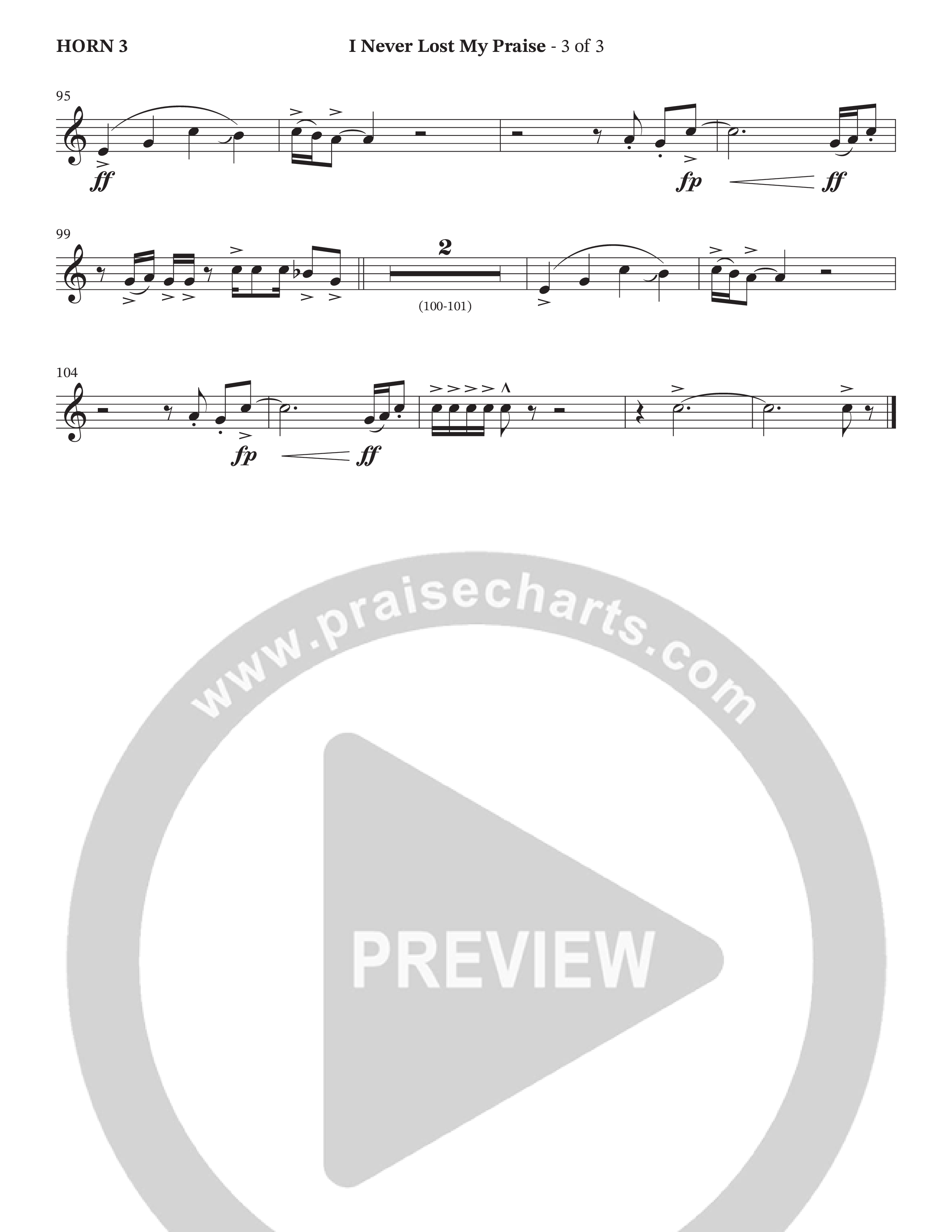 I Never Lost My Praise (Choral Anthem SATB) French Horn 3 (The Brooklyn Tabernacle Choir / Arr. Carol Cymbala / Orch. Oliver Wells)