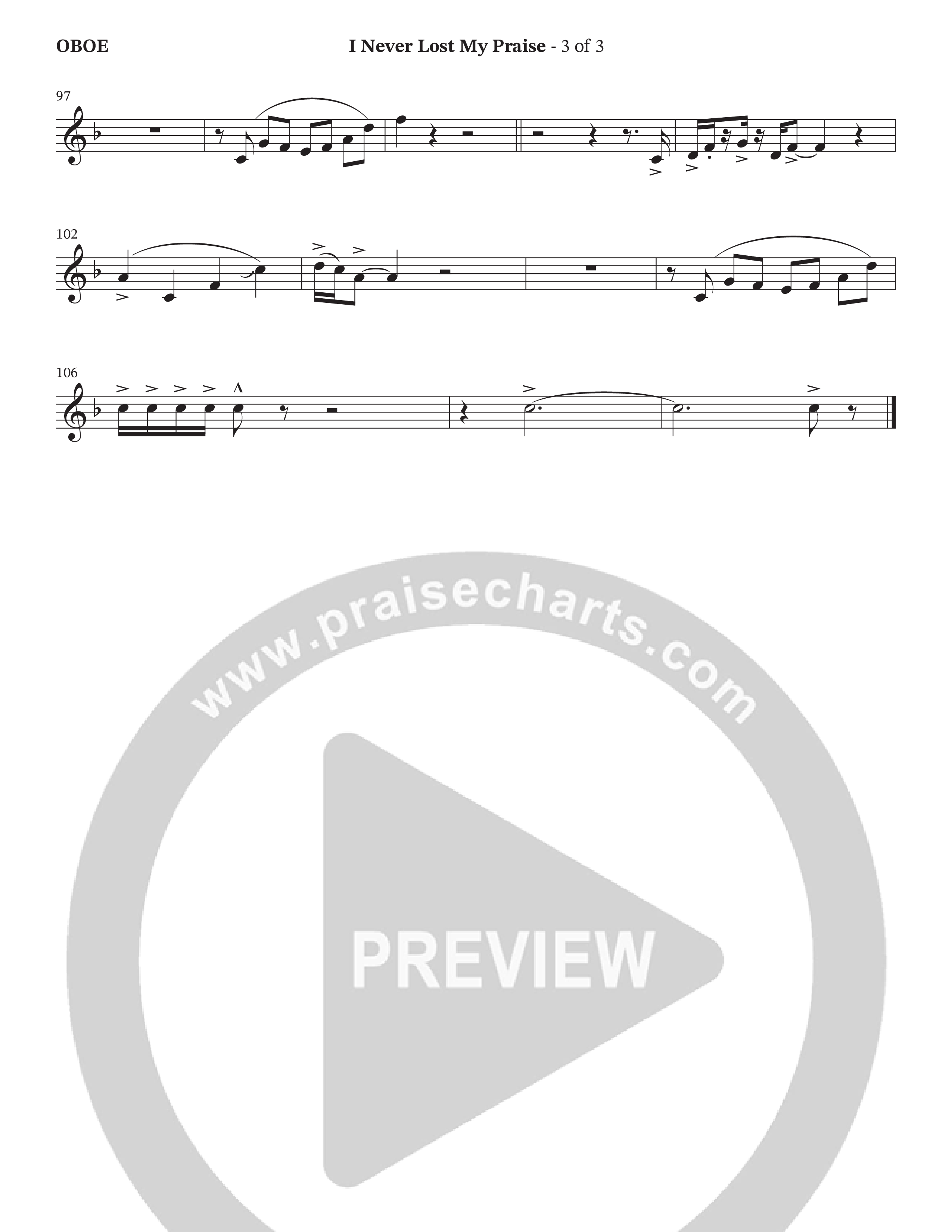 I Never Lost My Praise (Choral Anthem SATB) Oboe (The Brooklyn Tabernacle Choir / Arr. Carol Cymbala / Orch. Oliver Wells)