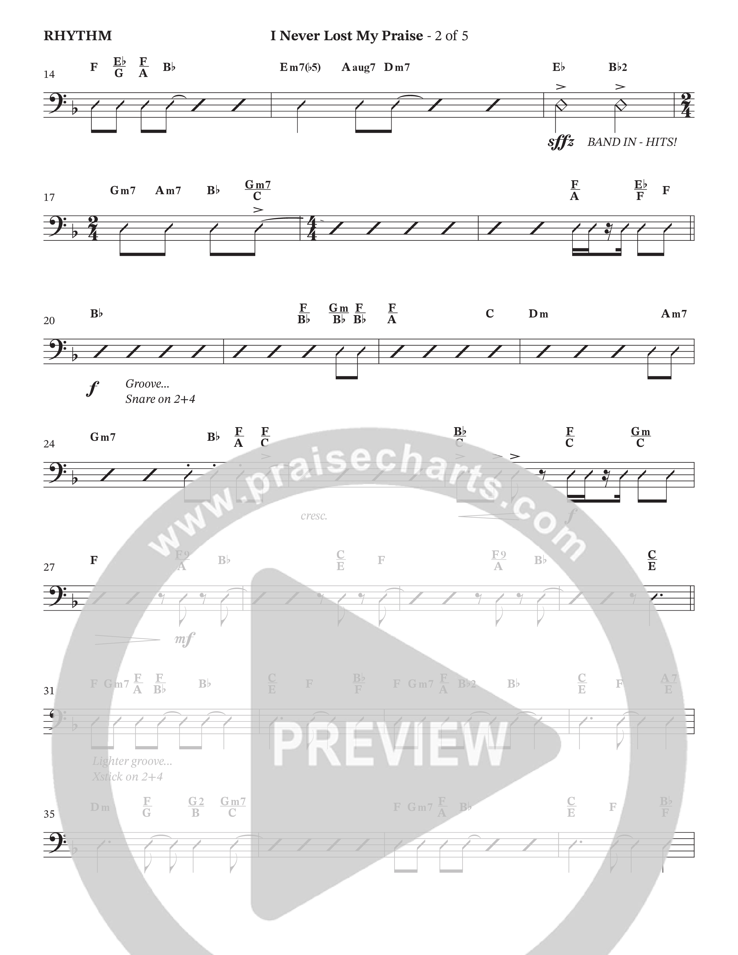 I Never Lost My Praise (Choral Anthem SATB) Rhythm Chart (The Brooklyn Tabernacle Choir / Arr. Carol Cymbala / Orch. Oliver Wells)