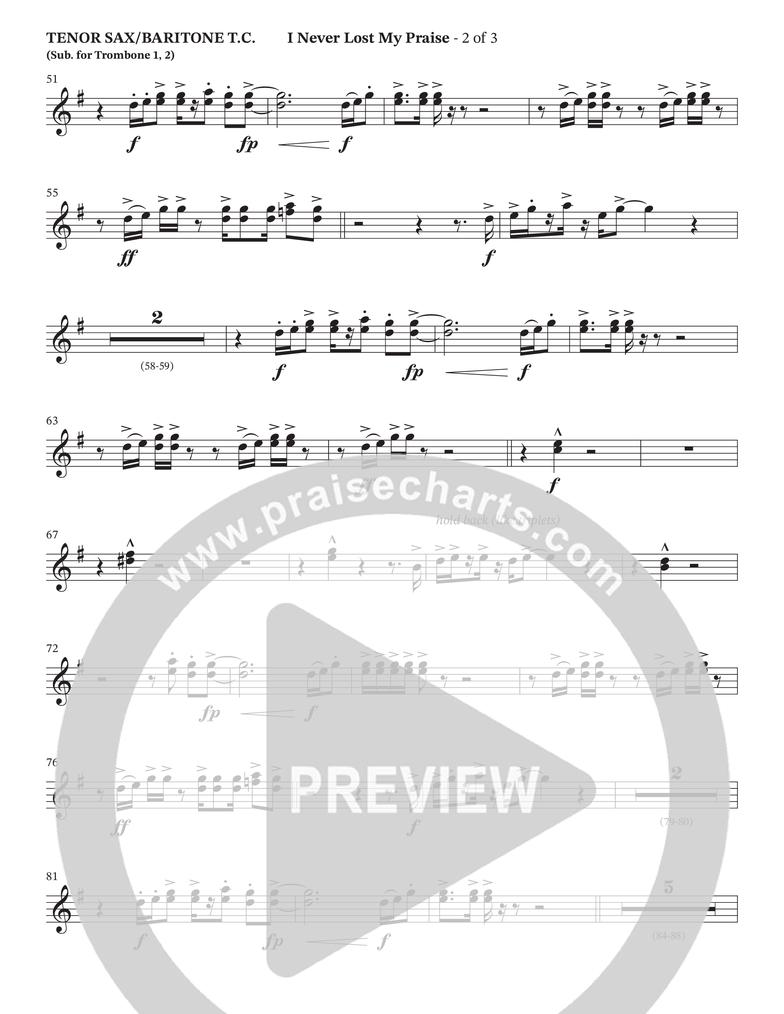 I Never Lost My Praise (Choral Anthem SATB) Tenor Sax/Baritone T.C. (The Brooklyn Tabernacle Choir / Arr. Carol Cymbala / Orch. Oliver Wells)