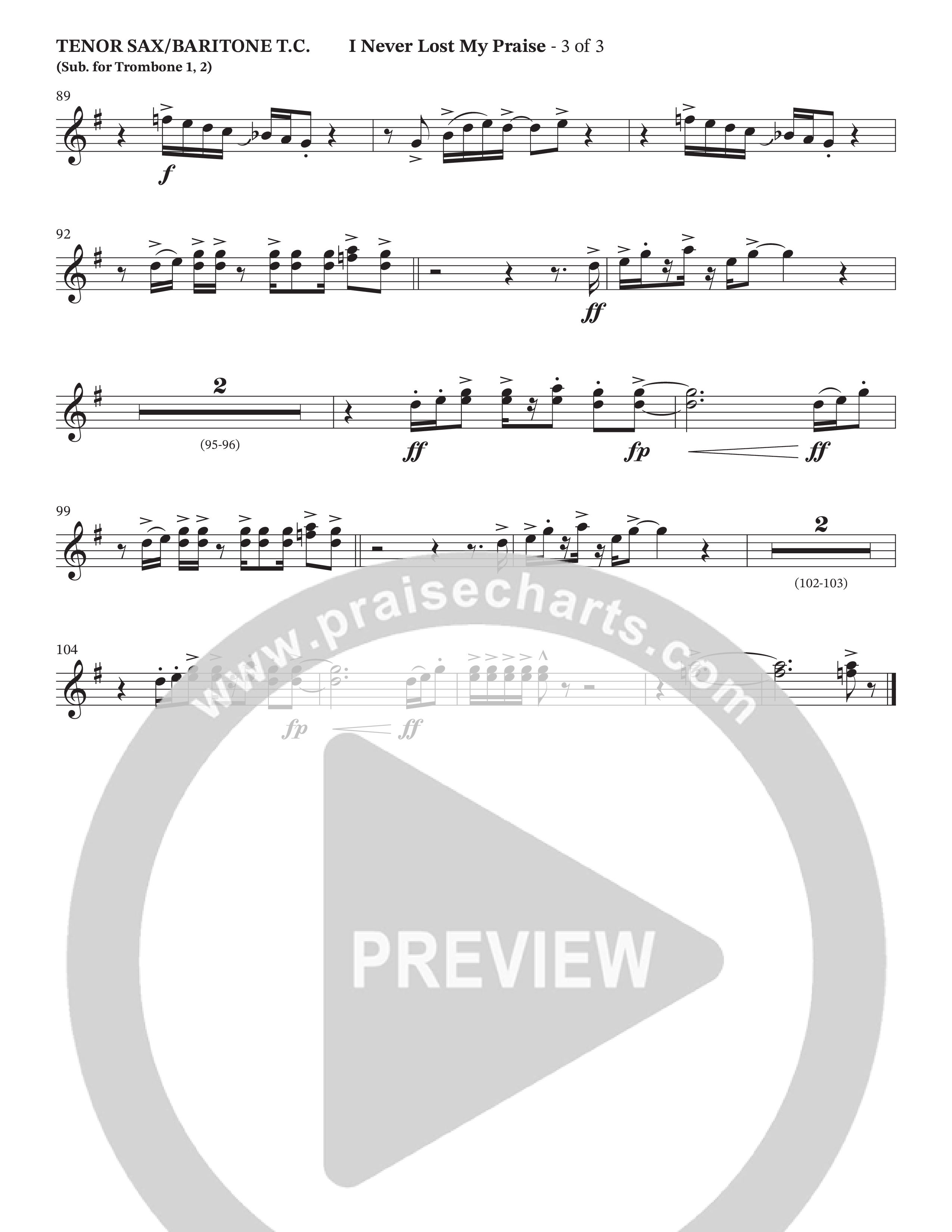 I Never Lost My Praise (Choral Anthem SATB) Tenor Sax/Baritone T.C. (The Brooklyn Tabernacle Choir / Arr. Carol Cymbala / Orch. Oliver Wells)