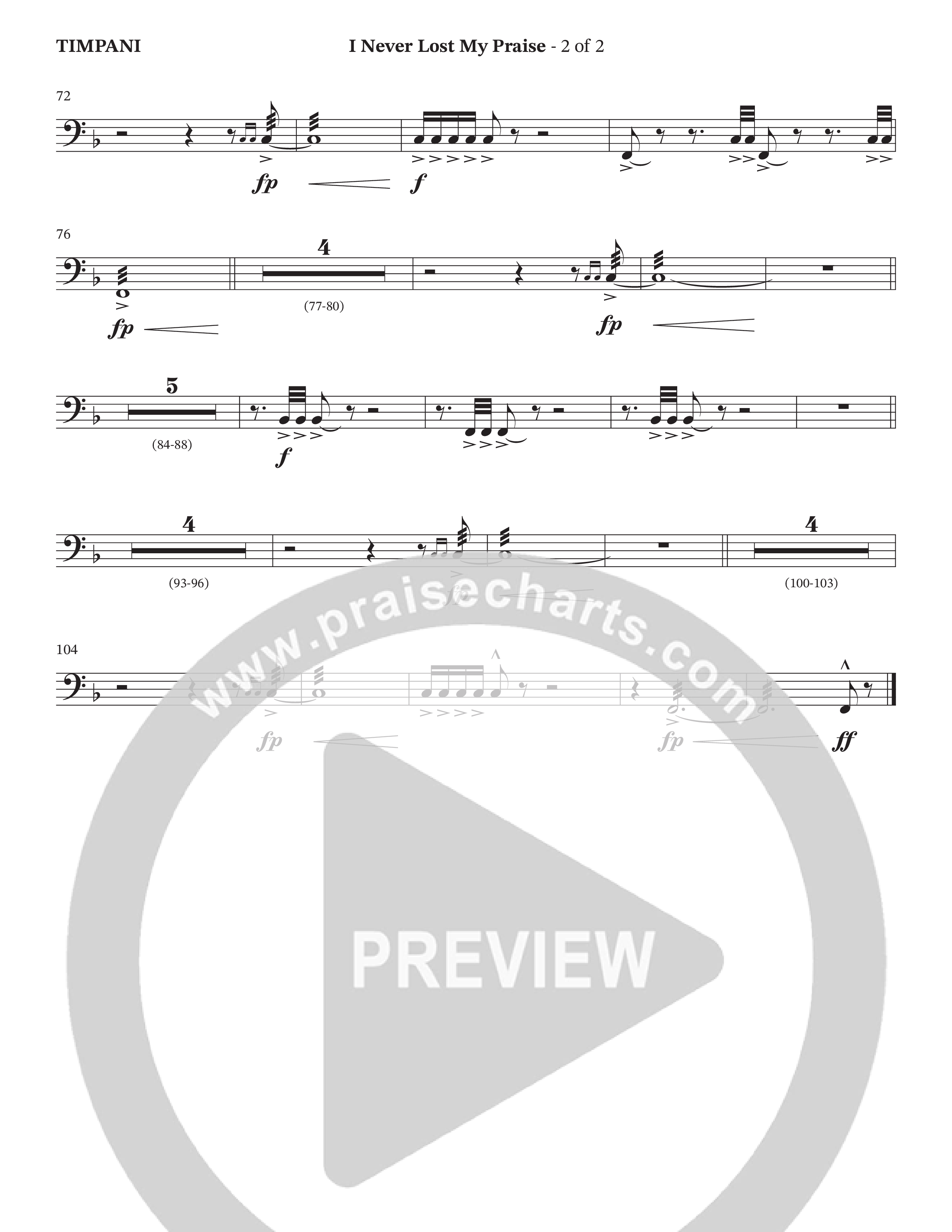 I Never Lost My Praise (Choral Anthem SATB) Timpani (The Brooklyn Tabernacle Choir / Arr. Carol Cymbala / Orch. Oliver Wells)