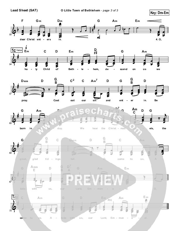 O Little Town Of Bethlehem Lead Sheet (SAT) (Brad Henderson)
