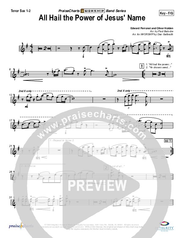 All Hail the Power of Jesus Name Tenor Sax 1/2 (Paul Baloche)