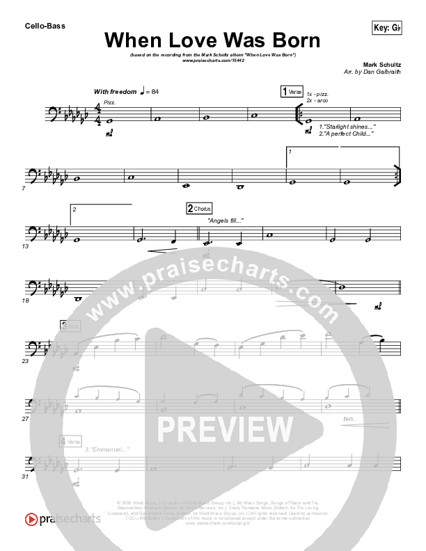 When Love Was Born Cello/Bass (Mark Schultz)