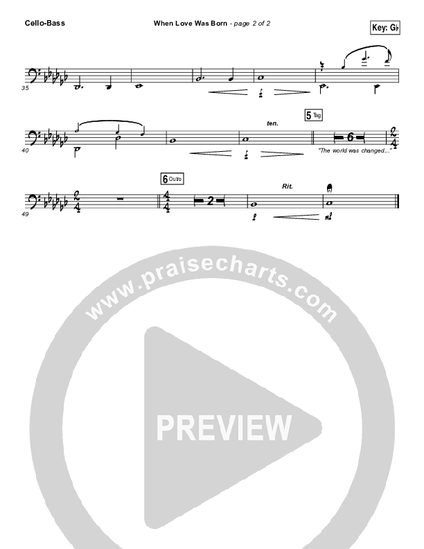 When Love Was Born Cello/Bass (Mark Schultz)