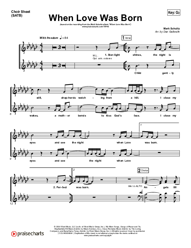 When Love Was Born Choir Vocals (SATB) (Mark Schultz)
