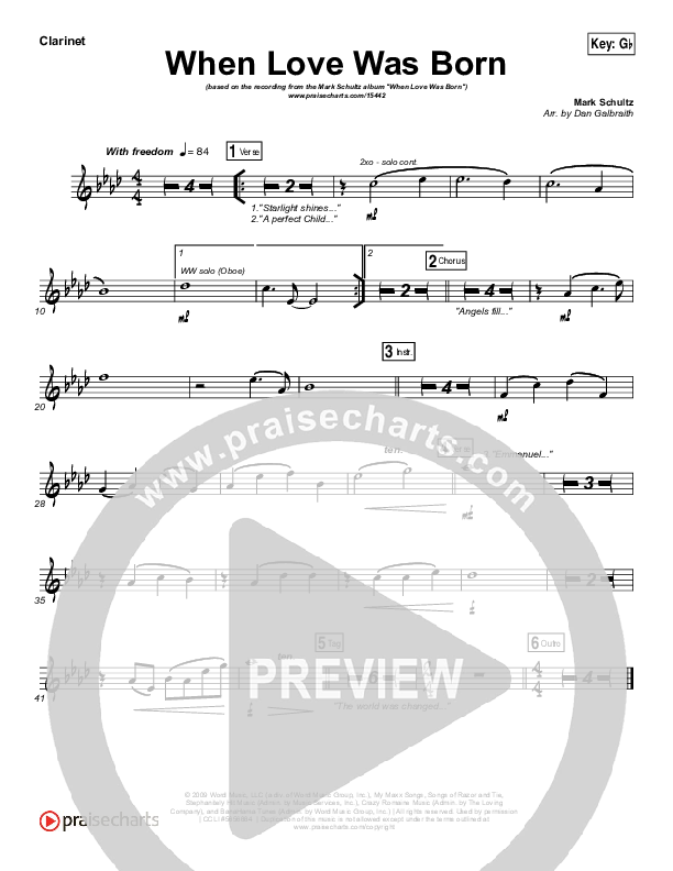 When Love Was Born Clarinet (Mark Schultz)