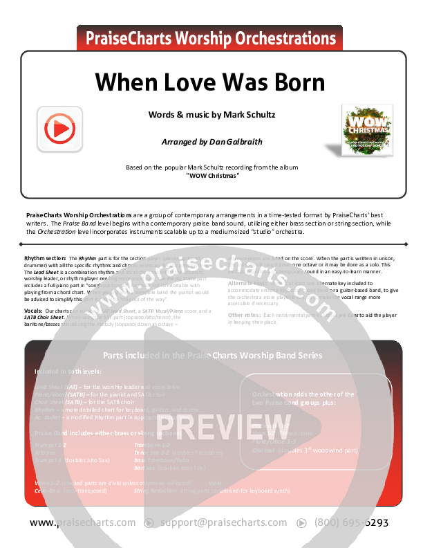 When Love Was Born Cover Sheet (Mark Schultz)