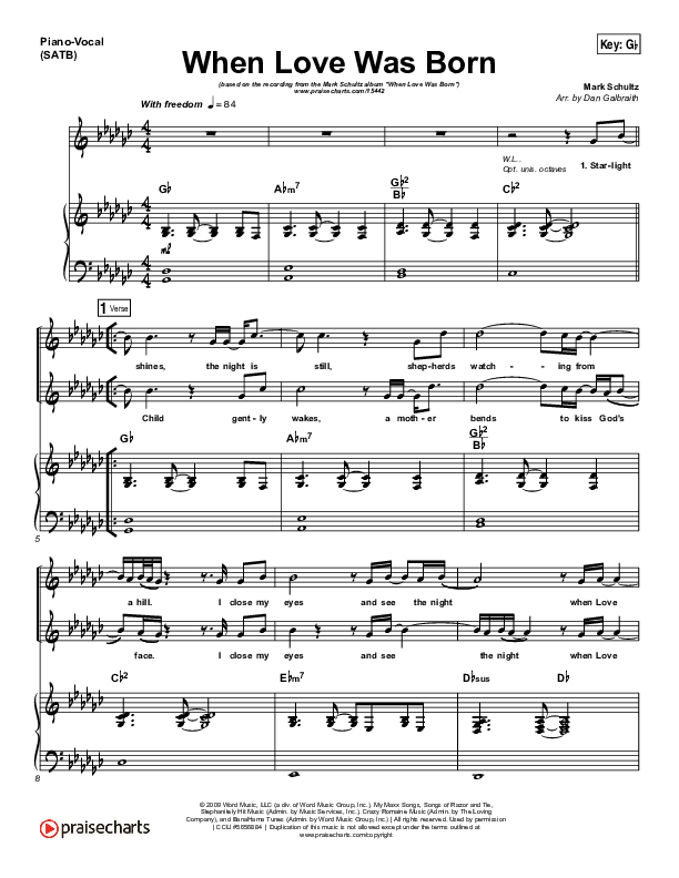 When Love Was Born Piano/Vocal (SATB) (Mark Schultz)