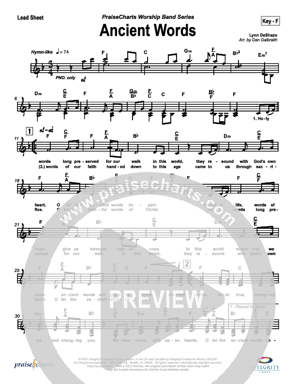 Ancient Words Lead Sheet (SAT) (Michael W. Smith)