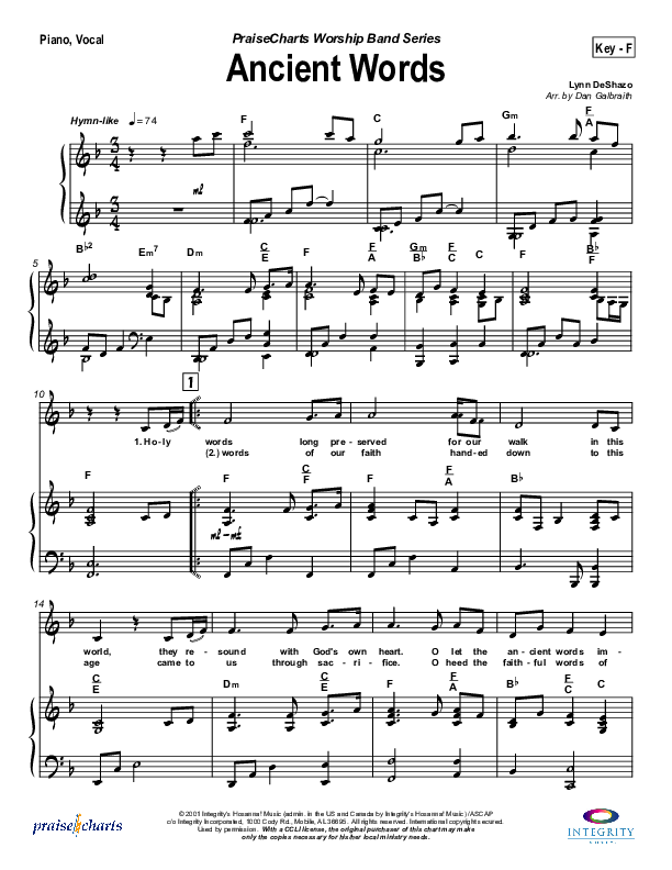 Ancient Words Piano/Vocal (Michael W. Smith)